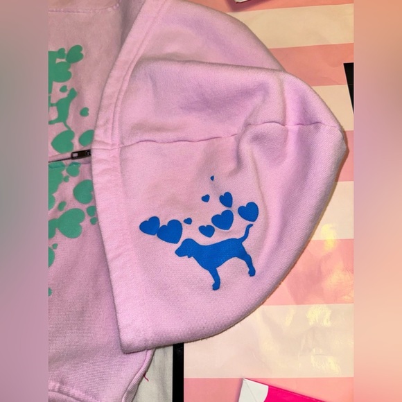 VS PINK VINTAGE Y2K SET HOODIE & SWEATPANTS TRUE PINK LOVE OMBRÉ DOG HEARTS RARE - Picture 4 of 15